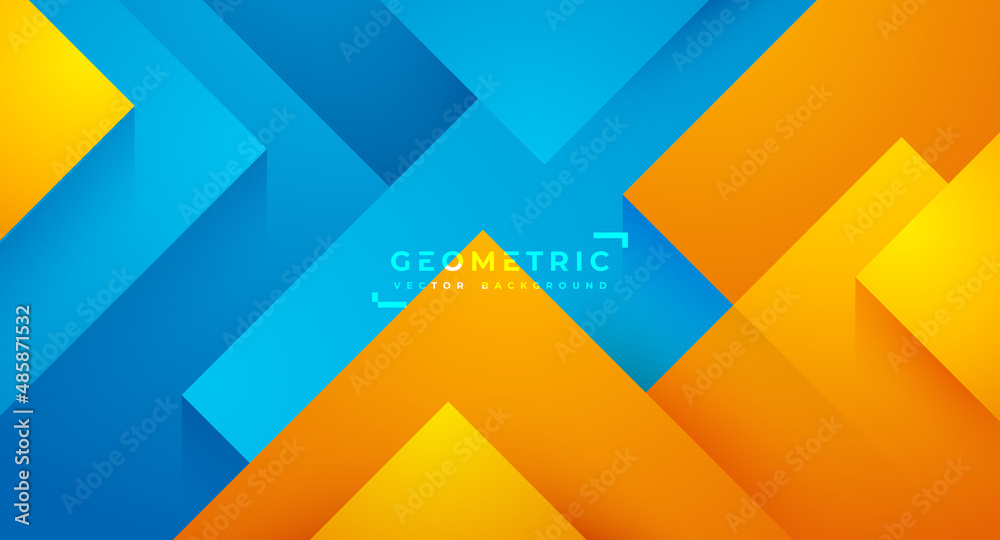 Wall mural geometry background with 3d style. abstract background with a mix of blue and orange colors.