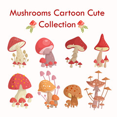 Fototapeta premium Cute mushroom cartoon illustration collection