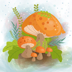 Cute mushroom cartoon illustration background