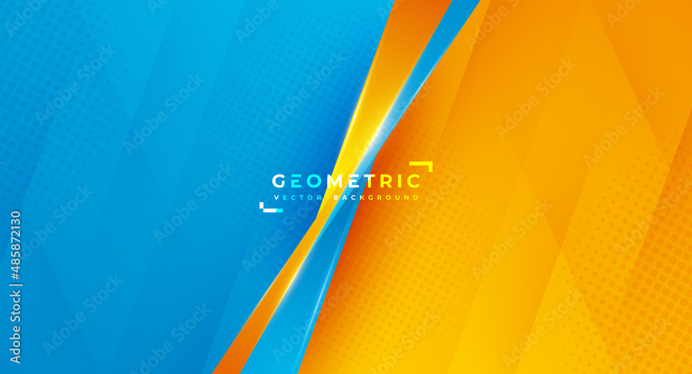 Wall mural geometry background with 3d style. abstract background with a mix of blue and orange colors.