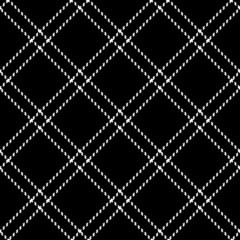 Check plaid pattern with stitched double line. Seamless classic simple thin diagonal dark tartan in black and white for jacket, coat, skirt, other modern spring summer autumn winter textile print.