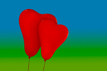 wo red balloons in the shape of a heart