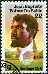 USA - 1989: shows Jean Baptiste Point du Sable (1750-1818), pioneer trader, founder of Chicago,...