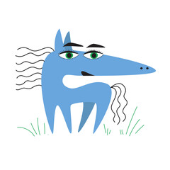 Blue romantic horse with eyes in love. Vector hand-drawn illustration about love