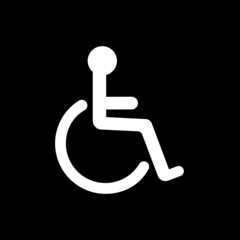 Wheelchair flat icon. Vector wheelchair icon on black background
