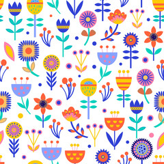 Beautiful seamless pattern for decorative design. Vector abstract paper cut flowers illustration. Nature trendy design. Colorful paper texture background. - 485874968