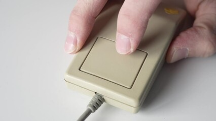 Closeup Using a Vintage Retro Computer Mouse To Click 80s 90s