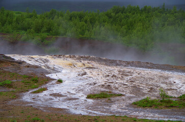 Supernatural landscape at geothermal field Mars like site Geysir Strokkur Haukadalur wasteland with...