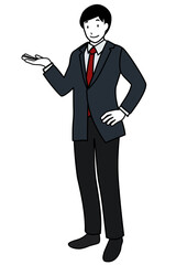 イラスト素材：笑顔で案内するビジネスパーソン