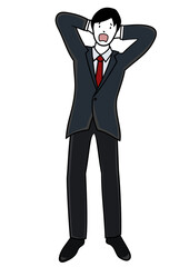イラスト素材：頭に手をあてて困った顔をするビジネスパーソン（失敗や多忙のイメージに）