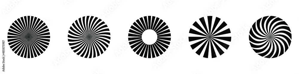 Wall mural set of sunburst element. radial stripes. collection of ray. vector design element.