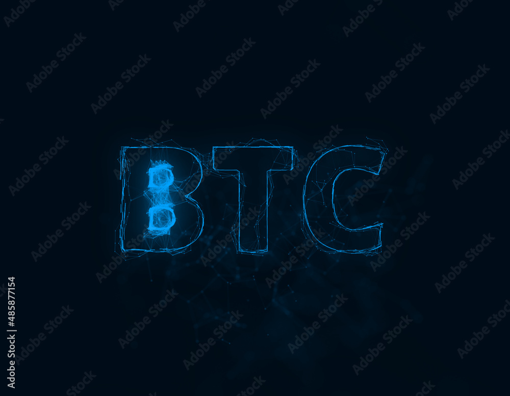 Poster BTC title with plexus effect. Connected lines with dots. Lines title plexus
