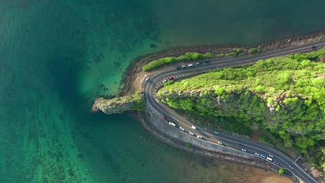 Maconde Viewpoint. Mauritius island, view of the Cape with the monument to captain Matthew Flinders and the Indian ocean. Aerial view