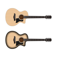 Obraz na płótnie Canvas Realistic acoustic guitar isolated on white background, vector illustration