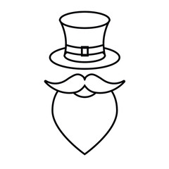 Vector flat outline leprechaun hat and beard isolated on white background