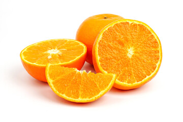 Orange slice isolated on white background. Orange macro studio photo.	