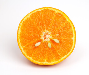 Orange slice isolated on white background. Orange macro studio photo.	