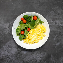 Scrambled Eggs and Green Salad