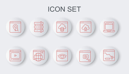 Set line Financial growth decrease, Cloud technology data transfer, New chat messages notification, Infographic of city map, Server, Search engine and Browser incognito window icon. Vector