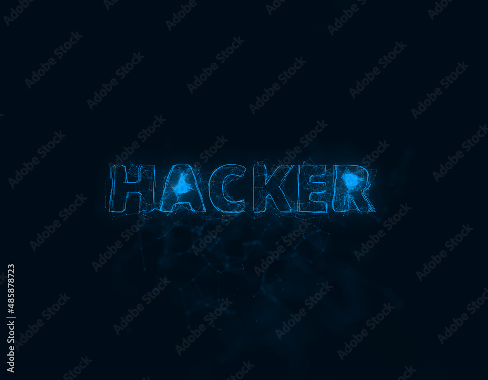 Fototapete Hacker title with plexus effect. Connected lines with dots. Lines title plexus