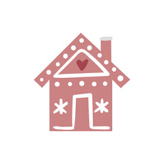 Traditional gingerbread house isolated on light background. Flat cartoon colorful vector illustration
