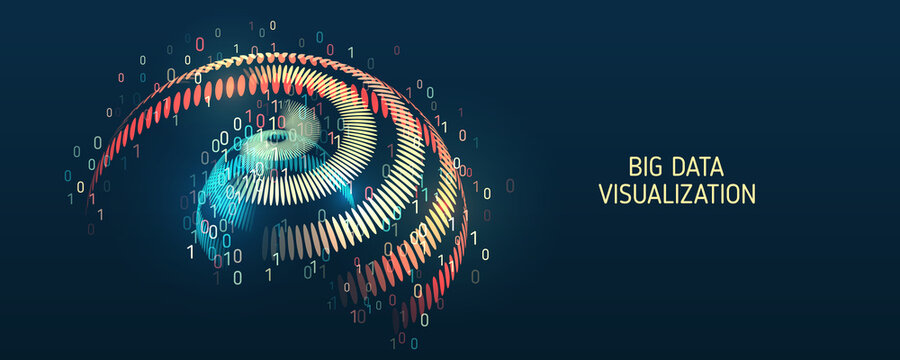 Big data visualization, 3d sphere. A dynamic array of information. Data sorting process. Big data stream futuristic infographics. File structuring, machine learning.
