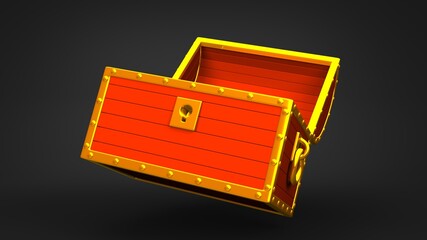 Red treasure chest on black background.
3D illustration for background.
