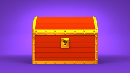 Red treasure chest on purple background.
3D illustration for background.
