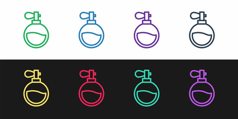 Set line Perfume icon isolated on black and white background. Vector