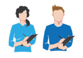 Man and woman with clipboard - vector illustration