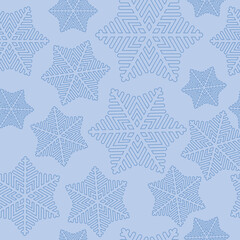 Snowflakes winter Christmas, New Year vector seamless pattern on blue background.