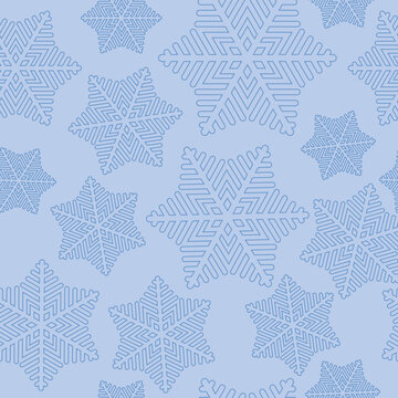 Snowflakes winter Christmas, New Year vector seamless pattern on blue background.