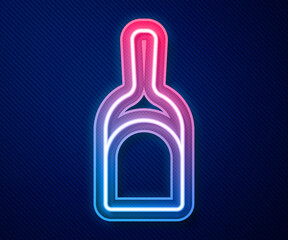 Glowing neon line Dustpan icon isolated on blue background. Cleaning scoop services. Vector