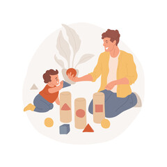 Sorting shapes exercise abstract concept vector illustration. Parent plays blocks with child, sorting toys in groups, identify shapes, cognitive exercise, early home education abstract metaphor.