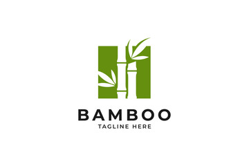 bamboo tree with square design logo vector