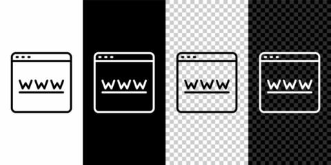 Set line Browser window icon isolated on black and white, transparent background. Vector