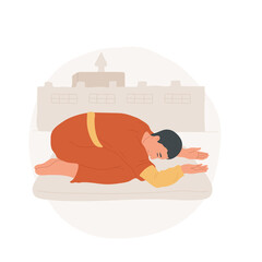 Bowing abstract concept vector illustration. Buddhist worshipper man bowing and praying, religious pilgrimage, holy place, making spiritual practices and observances abstract metaphor.