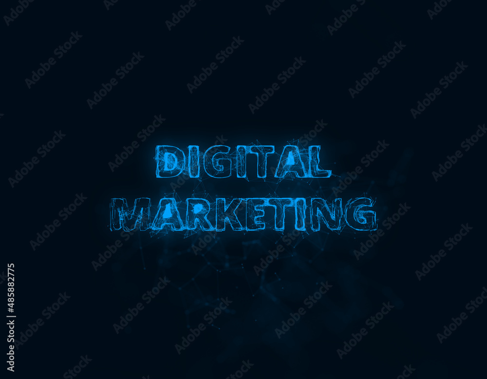 Poster Digital Marketing title with plexus effect. Connected lines with dots. Lines title plexus