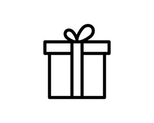 Gift box icon or present icon. Gift box in line style. Applicable for celebration or present, ribbon, win design. Present symbol. Vector illustration.