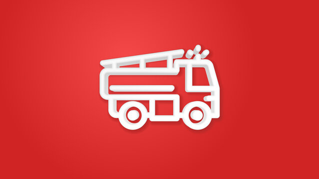 Fire engine 3d line flat color icon. Realistic vector illustration. Pictogram isolated. Top view. Colorful transparent shadow design.