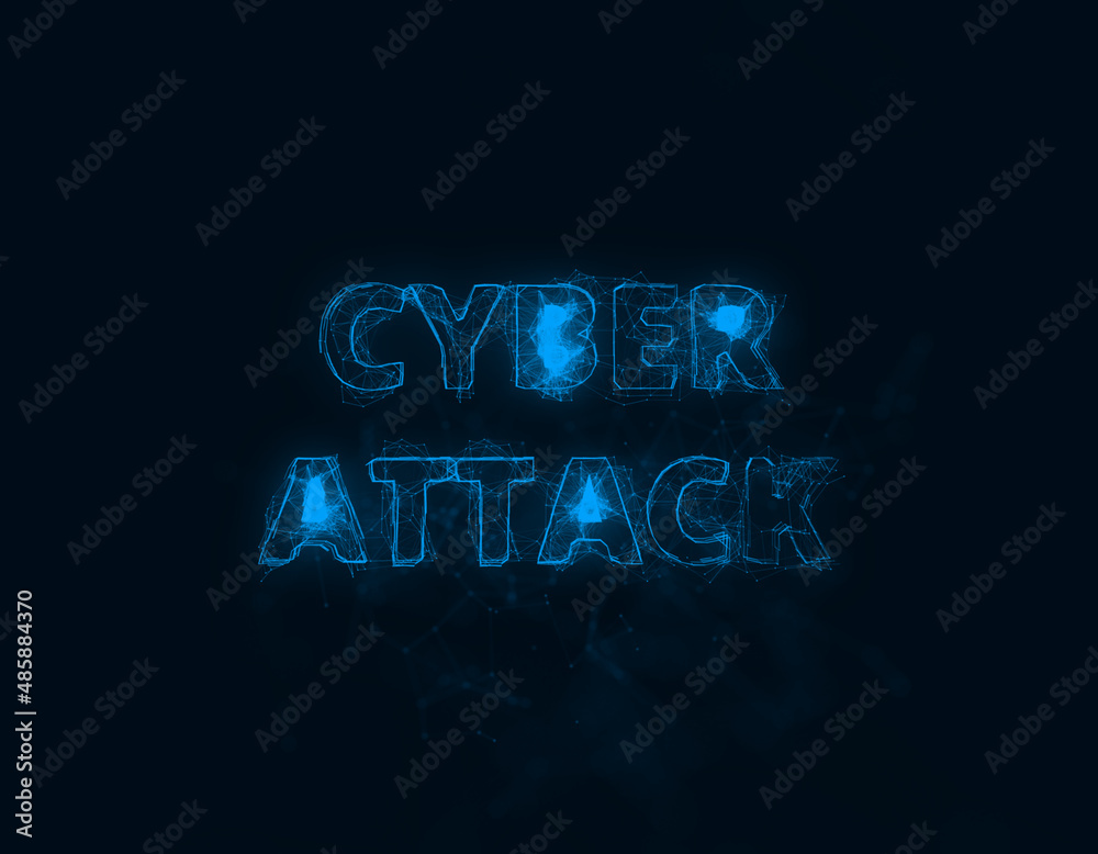 Fototapete Cyber attack title with plexus effect. Connected lines with dots. Lines title plexus