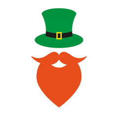 Vector flat leprechaun hat and beard isolated on white background