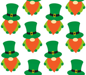 Vector seamless pattern of flat cartoon dwarf leprechaun isolated on white background