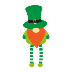 Vector flat cartoon Irish dwarf leprechaun isolated on white background