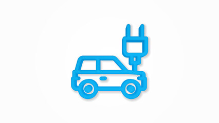 electric car, plug cable, ecology 3d line flat color icon. Realistic vector illustration. Pictogram isolated. Top view. Colorful transparent shadow design.