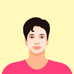 Handsome asian man with facial sheet mask on his face. Face skin care concept