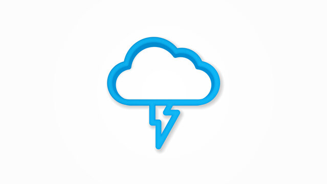 Lightning, thunderstorm cloud, weather 3d line flat color icon. Realistic vector illustration. Pictogram isolated. Top view. Colorful transparent shadow design.
