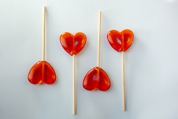 Red hearts. Candy. The concept of love. valentine's day.
