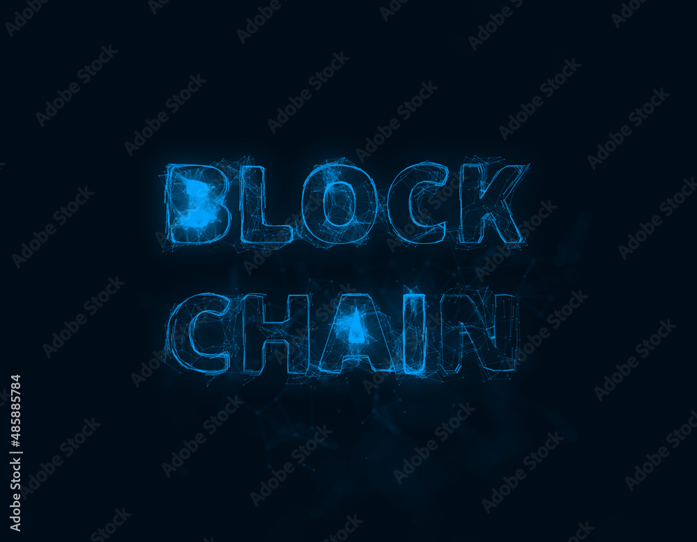 Poster Block Chain attack title with plexus effect. Connected lines with dots. Lines title plexus