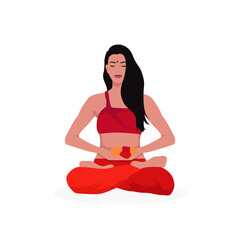 A young Indian woman meditating in the lotus position. Vector illustration